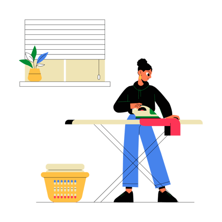 Woman Ironing Clothes at Home Illustration