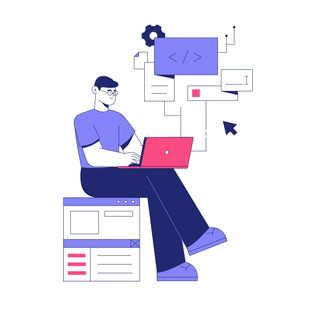 Developer Coding Illustration in Duotone Style