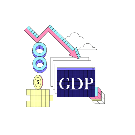 Economic Recession Illustration with Falling Arrow and Gdp
