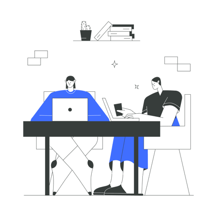 People Working Together at Desks Illustration