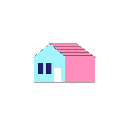 Simple House Illustration with Pink and Blue Colors