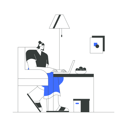 Woman Working on Laptop at Night Illustration