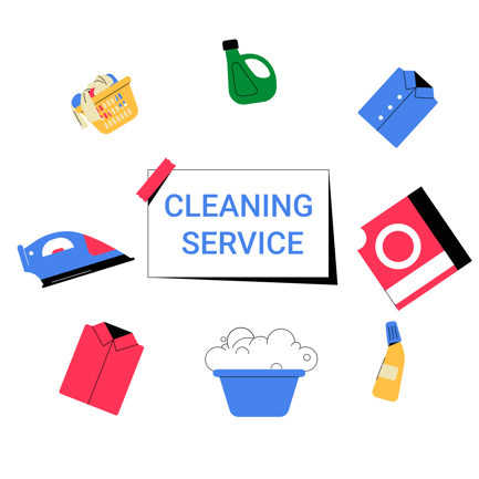 Cleaning Service Illustration with Laundry and Supplies