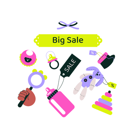Ilustración de dibujos animados de Baby Goods Big Sale
