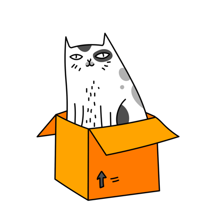 Order Completed, Cat in a Cardboard Box