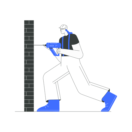 Man Drilling into Wall Illustration
