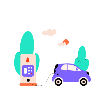 Cartoon Gas Station Stop Illustration