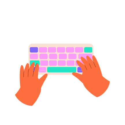 Hands Typing on a Colorful Keyboard Illustration