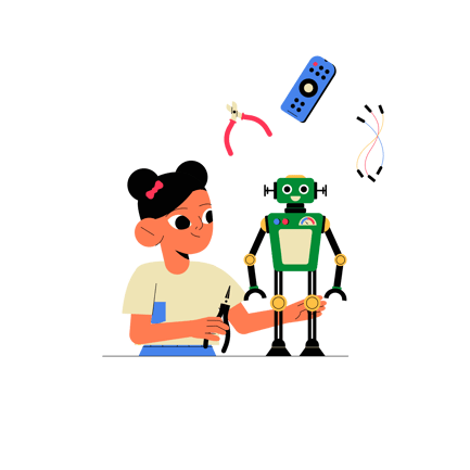 Girl Making Robot Illustration