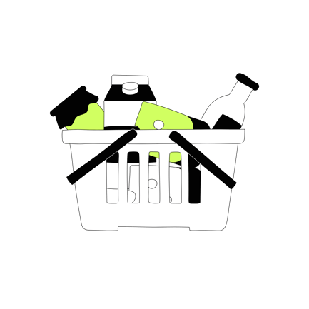 Dairy Products in Shopping Basket Line Art Illustration