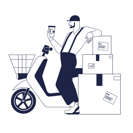 Delivery Man With Cardboard Boxes and Scooter Completing the Order