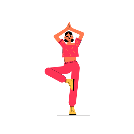 Girl Practicing Yoga Tree Pose Illustration
