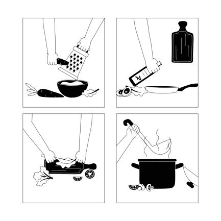 Preparing Food Illustrations in Line Art Style