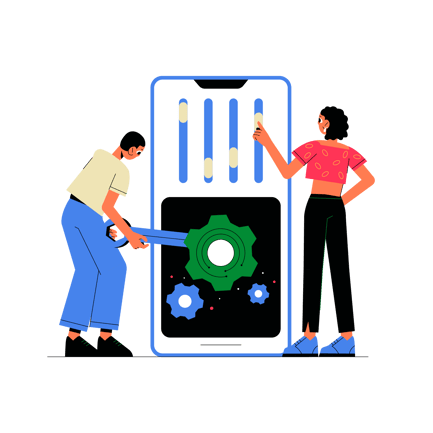 Mobile App Settings Illustration with People
