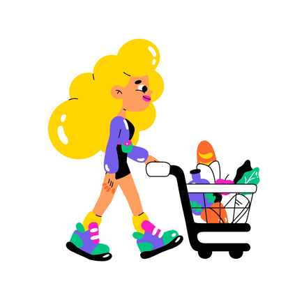 Woman with Shopping Cart Full of Food