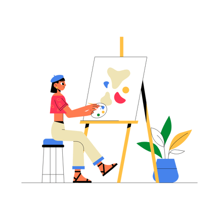 Woman Painting on Easel, Flat Style Illustration
