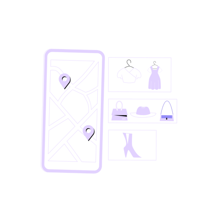 Shops on Map Illustration in Duotone Style