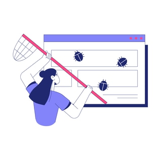 Woman Catching Bugs on Website Animation