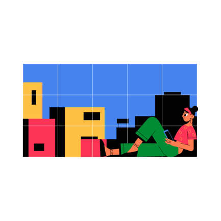 Freelancerin arbeitet am Tablet im flachen Illustrationsstil