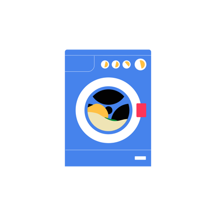 Animated Washing Machine with Clothes Illustration