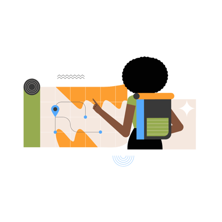 Route Planner Illustration with Woman and Map