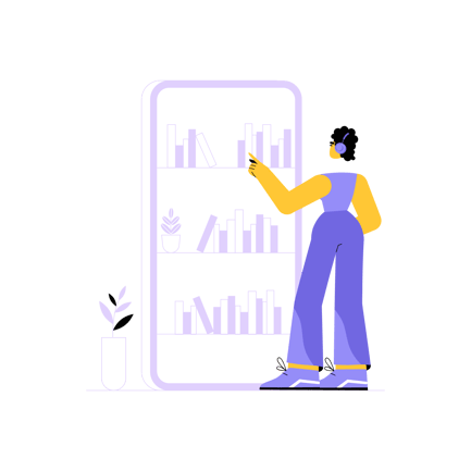 Woman Using Online Library Illustration in Duotone Style