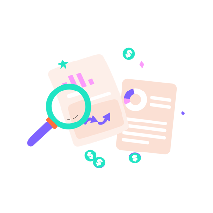 Ilustración de dibujos animados de análisis de informes económicos