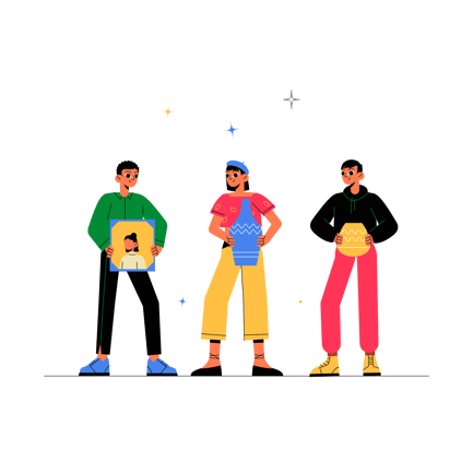 People Presenting Artworks Flat Design Illustration