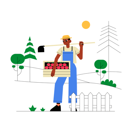 Rural Farmer with Fresh Produce and Hoe Animation