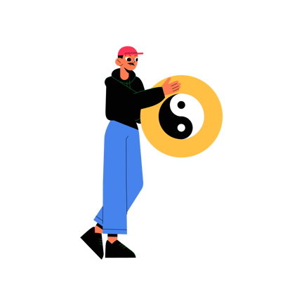Man Holding Yin Yang Symbol Flat Illustration