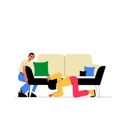 Characters Searching Under Sofa at Home Illustration