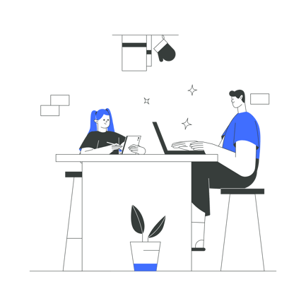 Father Working at Home with Daughter Illustration