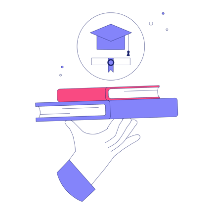 Hand Holding Books with Graduation Cap and Diploma Illustration