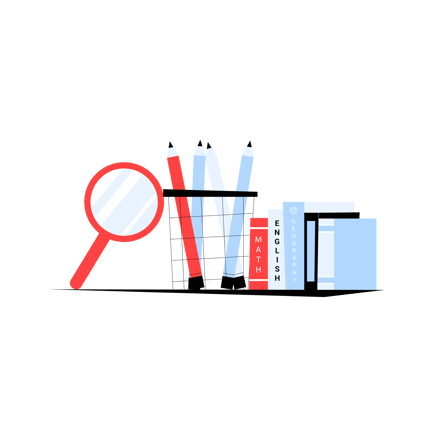 Ilustración de material escolar en estilo duotono