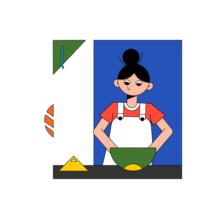 Woman Cracking Eggs into Bowl Geometric Style Illustration