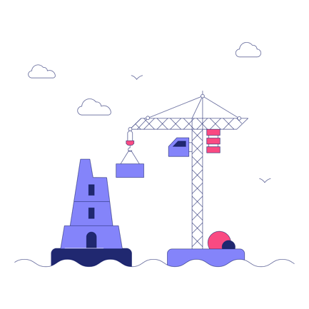 Duotone Illustration of a Construction Crane Building