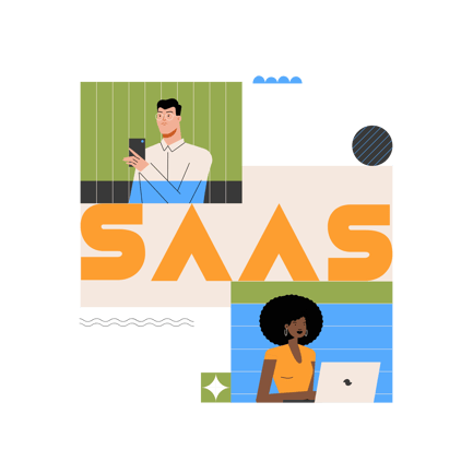 Geometric Saas Illustration with People Working