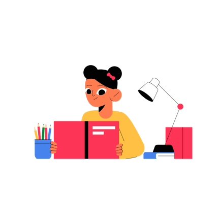 Young Girl Doing Homework Illustration