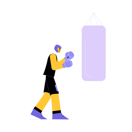 Duotone Illustration of a Boxer Training with Punching Bag