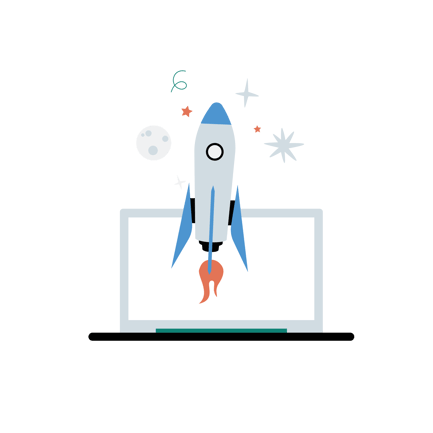 Rocket Launching from Laptop Illustration