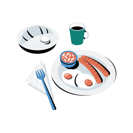 Full English Breakfast Illustration in Flat Style