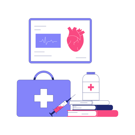 Medical Tools and Books Duotone Illustration