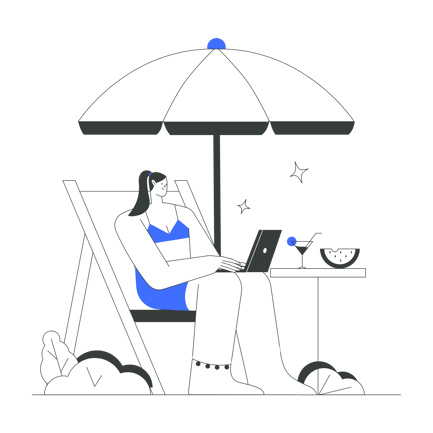 Woman Working on Laptop at Beach Illustration