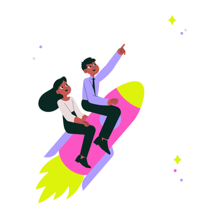 Cartoon Business People Flying on a Rocket Illustration