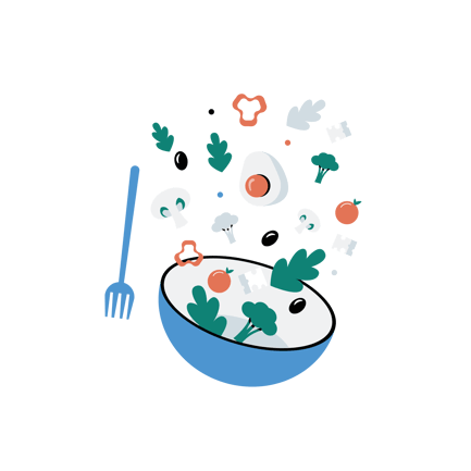 Flat Illustration of Salad Tossing in a Bowl at Home