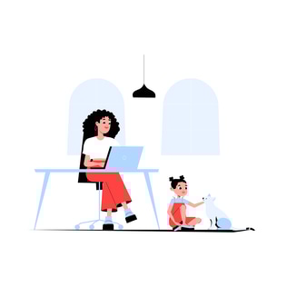 Freelance Mom Working at Home with Child and Pet