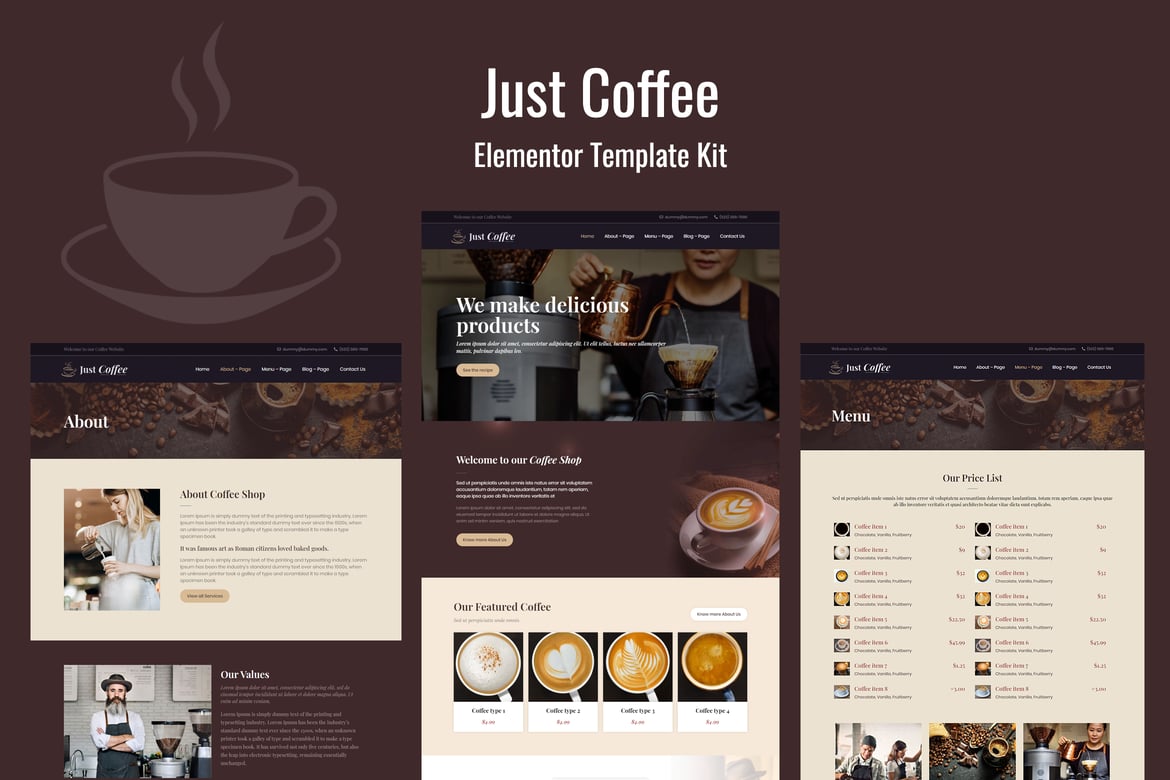 Justcoffee - Cafe and Coffee Elementor Template Kit, WP Template Kits ...