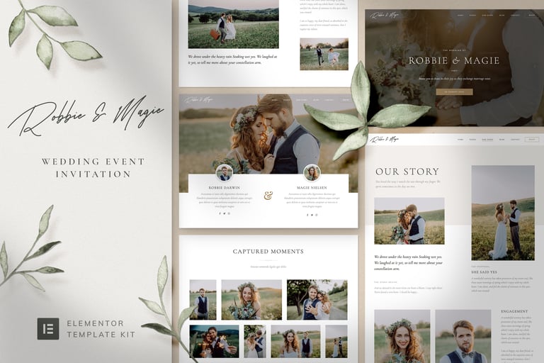 Robbie & Magie – Wedding Event Invitation Elementor Template Kit