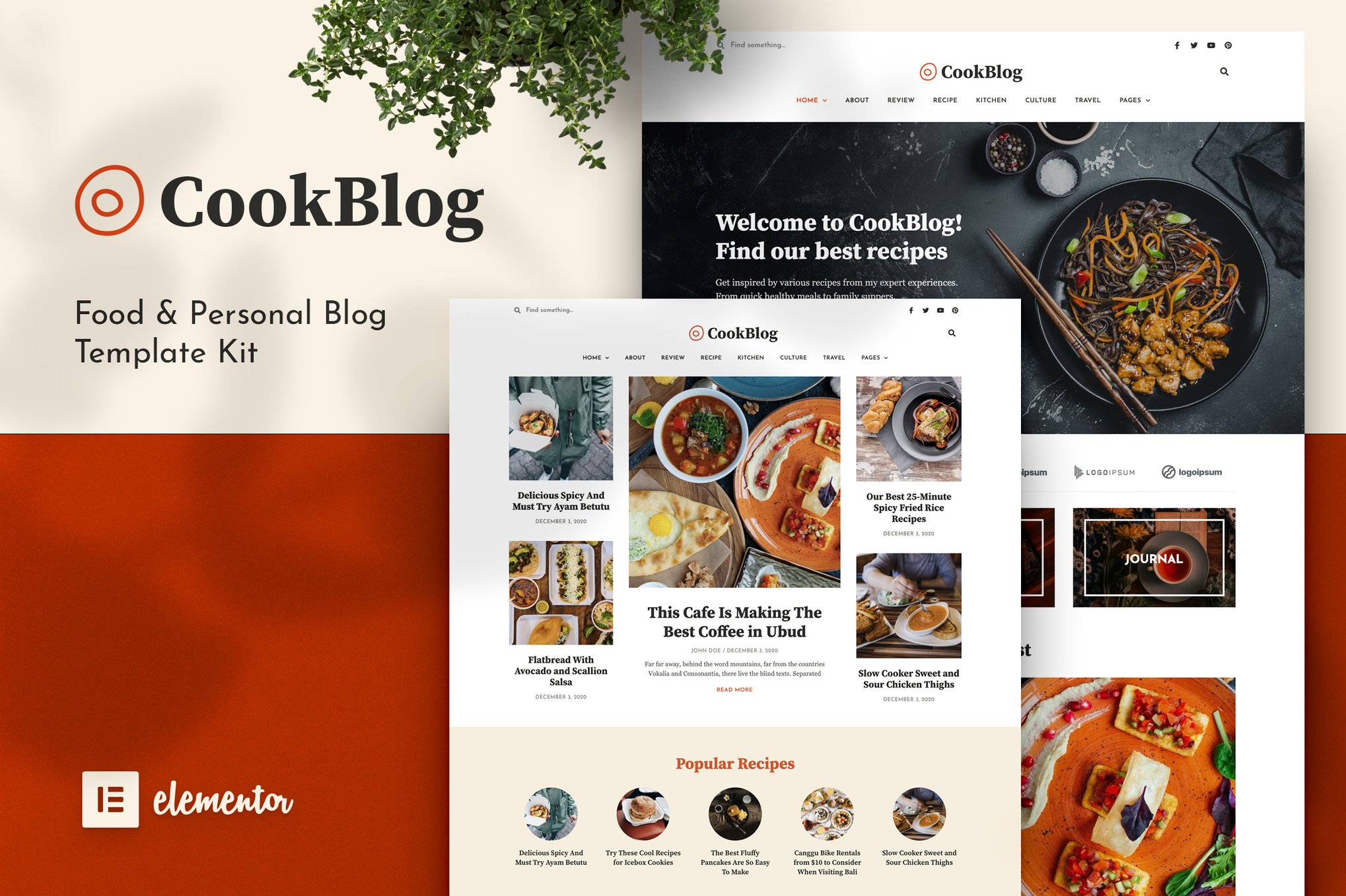 CookBlog Food & Personal Blog Elementor Template Kit, WP Template