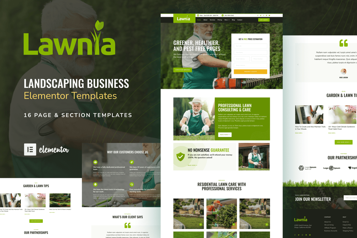 Lawnia - Gardener & Landscaping Business Elementor Template Kit, WP ...